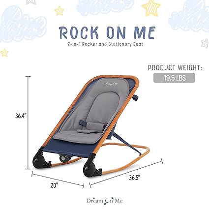 Dream on Me Rock With Me 2-in-1 Baby Rocker and Stationary Seat, Baby Rocker Seat for Infant with Removable Toy Bar, Baby Rocker Chair with Soothing Music & Vibration, 0-6 Months, Upto 20 Lbs