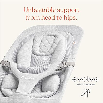 Ergobaby Evolve 3-in-1 Bouncer, Adjustable Multi Position Baby Bouncer Seat, Fits Newborn to Toddler, Light Grey
