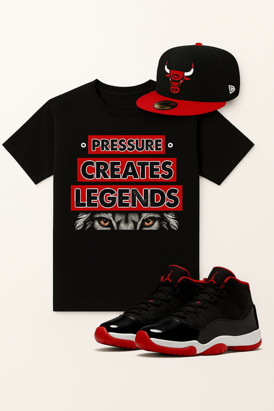 Pressure Creates Legends Tee- Black and Red Edition