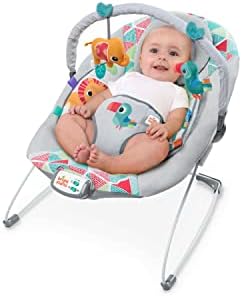 Bright Starts Baby Bouncer Soothing Vibrations Infant Seat - Removable -Toy Bar, Nonslip Feet, 0-6 Months Up to 20 lbs (Rainforest Vibes)