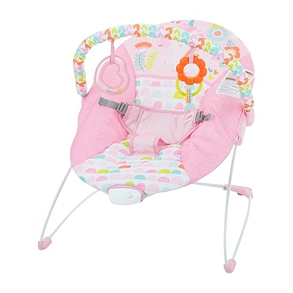 Bright Starts Baby Bouncer Soothing Vibrations Infant Seat - Removable -Toy Bar, Nonslip Feet, 0-6 Months Up to 20 lbs (Rainforest Vibes)