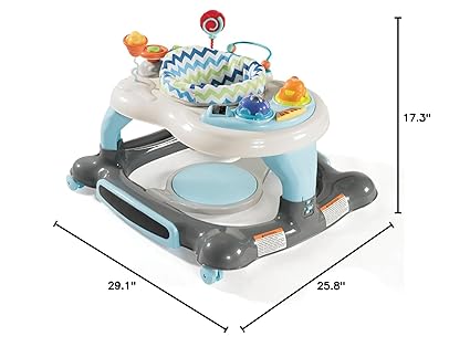 Storkcraft 3-in-1 Activity Walker and Rocker with Jumping Board Feeding Tray, Interactive Toy Tray for Toddlers Infants, Blue/Gray