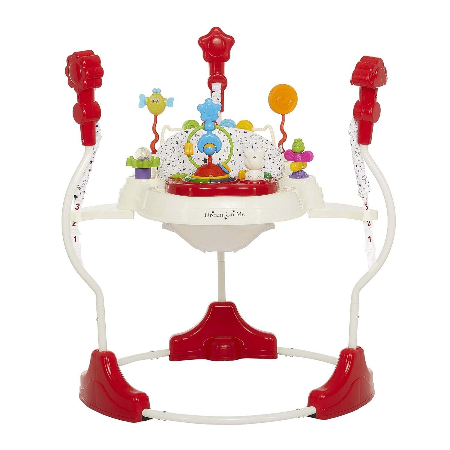 Dream On Me Zany 2-in-1 Baby Activity Center and Bouncer in White and Black Print, Sturdy and Strong Frame, 3 Height Positions, 360° Rotating Seat, 12 Songs with Flash Lights