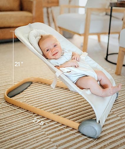 Fodoss Baby Bouncer, Portable Bouncer Seat for Babies, Ergonomic Design Baby Bouncer Chair, Baby Bassinet for Infants, Beige