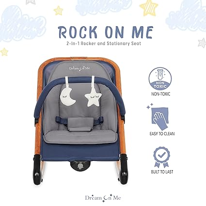 Dream on Me Rock With Me 2-in-1 Baby Rocker and Stationary Seat, Baby Rocker Seat for Infant with Removable Toy Bar, Baby Rocker Chair with Soothing Music & Vibration, 0-6 Months, Upto 20 Lbs